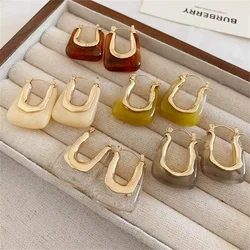 French Exaggerated Chunky Transparent Hoop Earrings for Women Multicolor Resin Acrylic Thick U Shaped Hoops Earrings Vintage