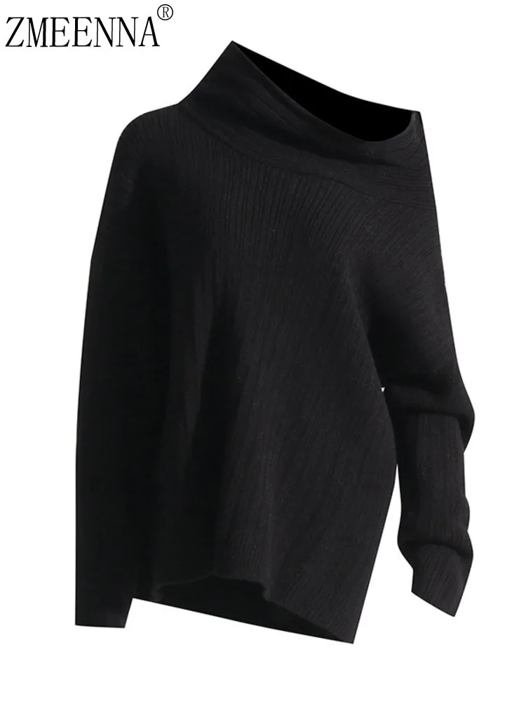 ZMEENNA Chic Women's Gray Turtleneck Sweater Cozy Ribbed Knit Design Trendy Oversized Long Sleeves Fabric Stylish 2025 ZM614