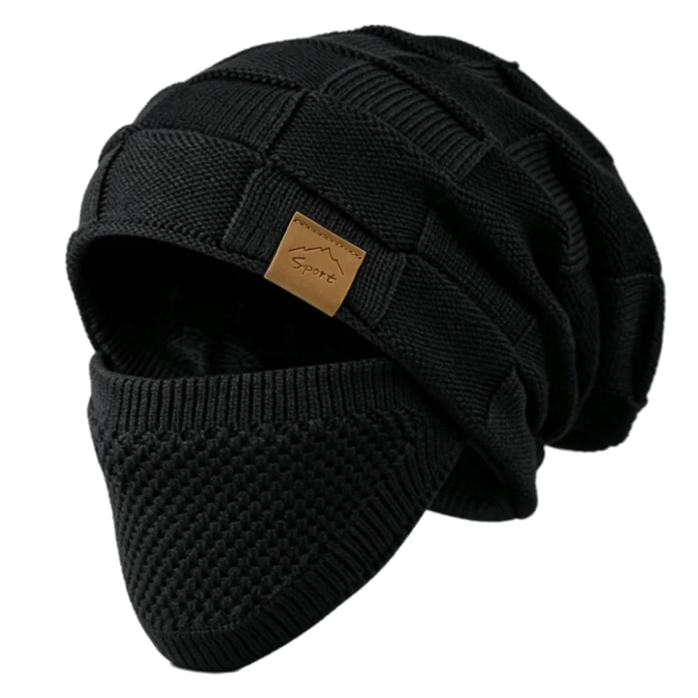 2Pcs/Set Unisex Elastic Hat Face Mask Set Durable Warm Full Head Cover Hat Thickly Windproof Men Knit Beanie Outdoor Sports