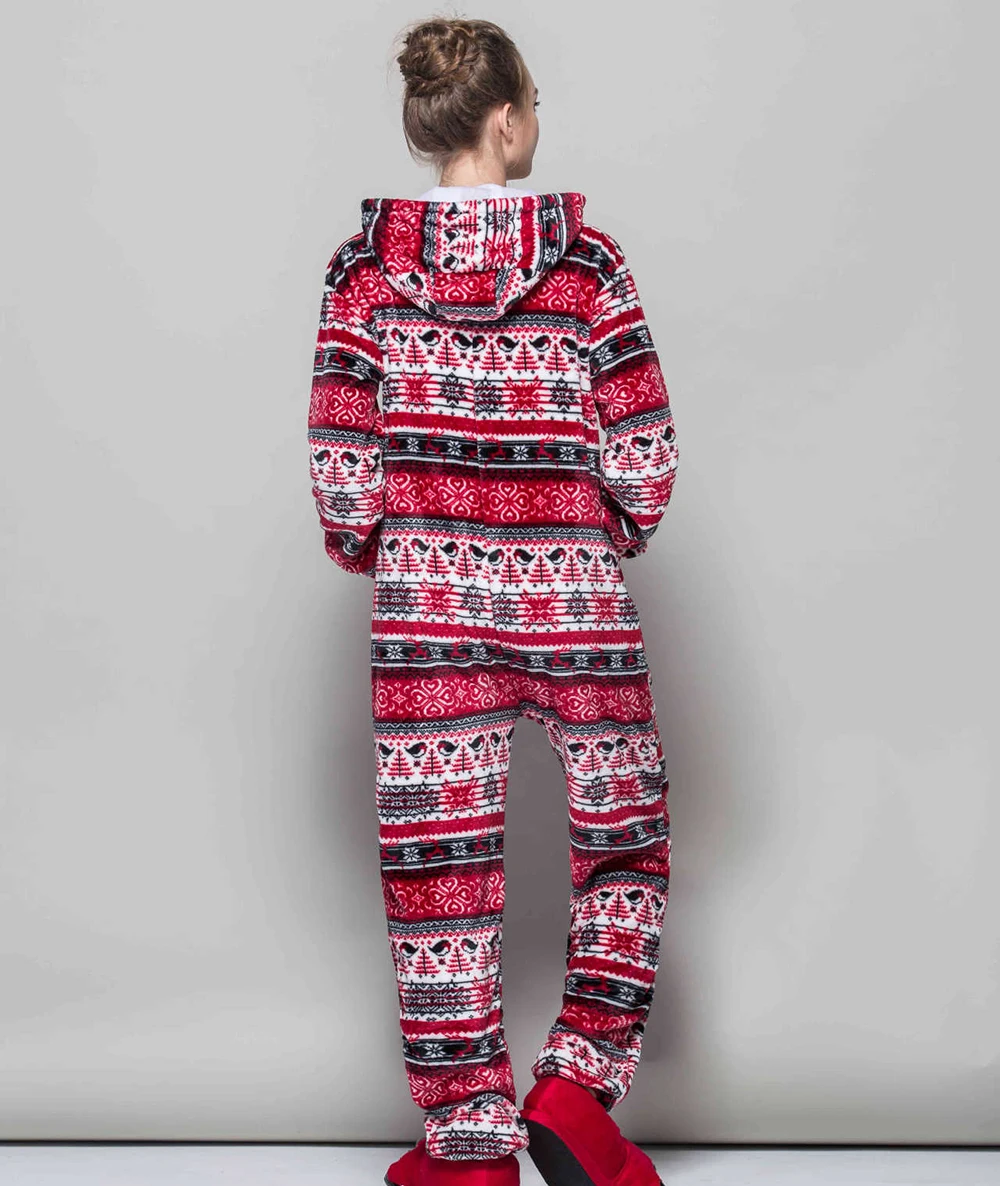 2022 New Christmas Onesies Snowflake Print Jumpsuits Adult Womens Hooded Rompers Warm Thicken Flannel Pyjamas Homewear Pijamas