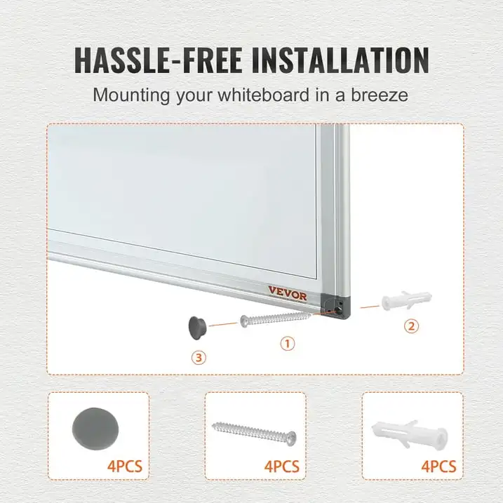 Tableau blanc magnétique avec gomme et marqueur, effaçable à sec