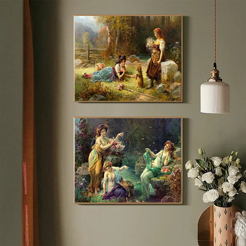 Vintage Renaissance Aesthetic Hans Zatzka Reproduction Canvas Painting And Prints Noble Lady in The Garden Poster Wall Art Decor