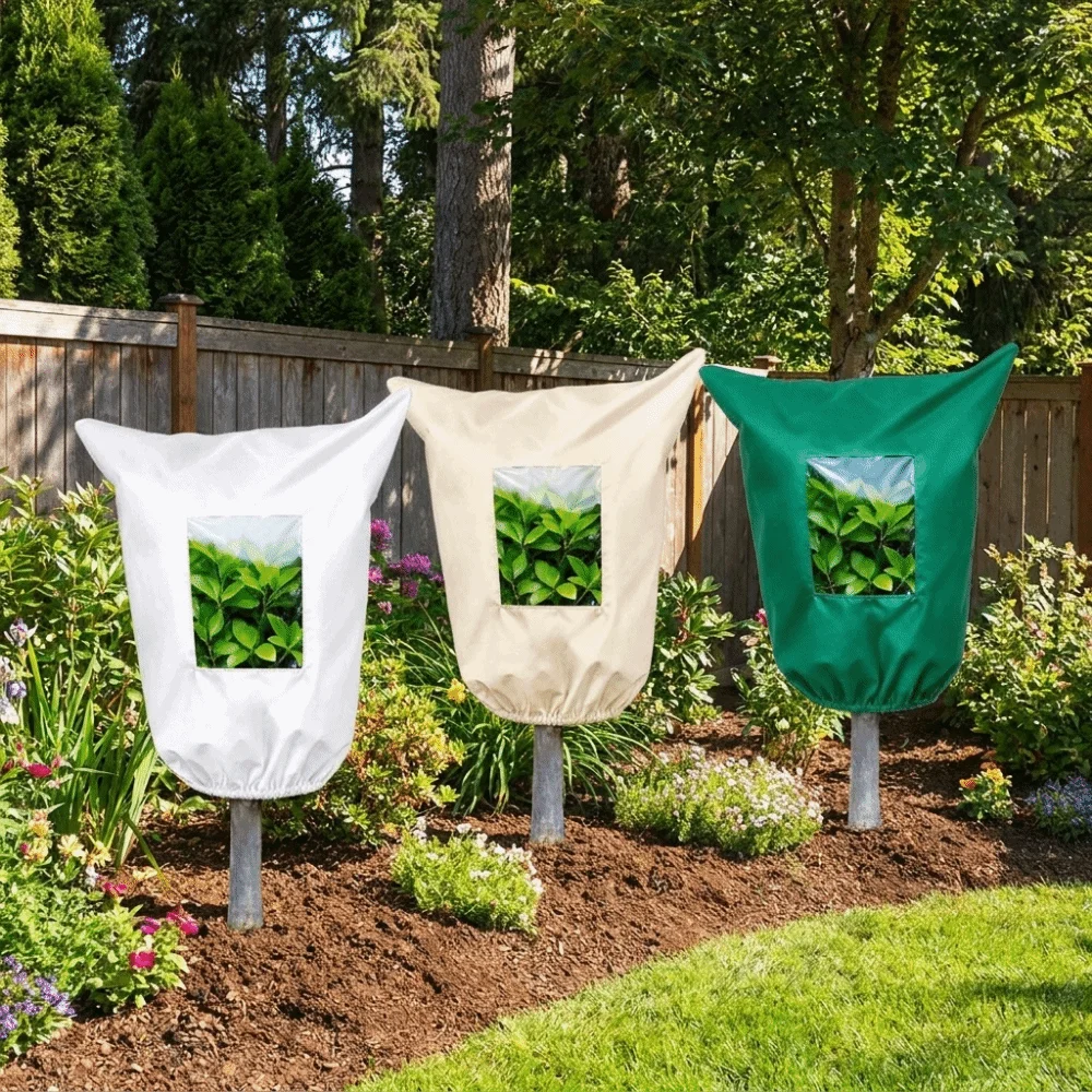 Non‑woven Plant Frost Protection Cover View Window Breathable Plant Protection Bag with Zipper Drawstring Anti-Frost