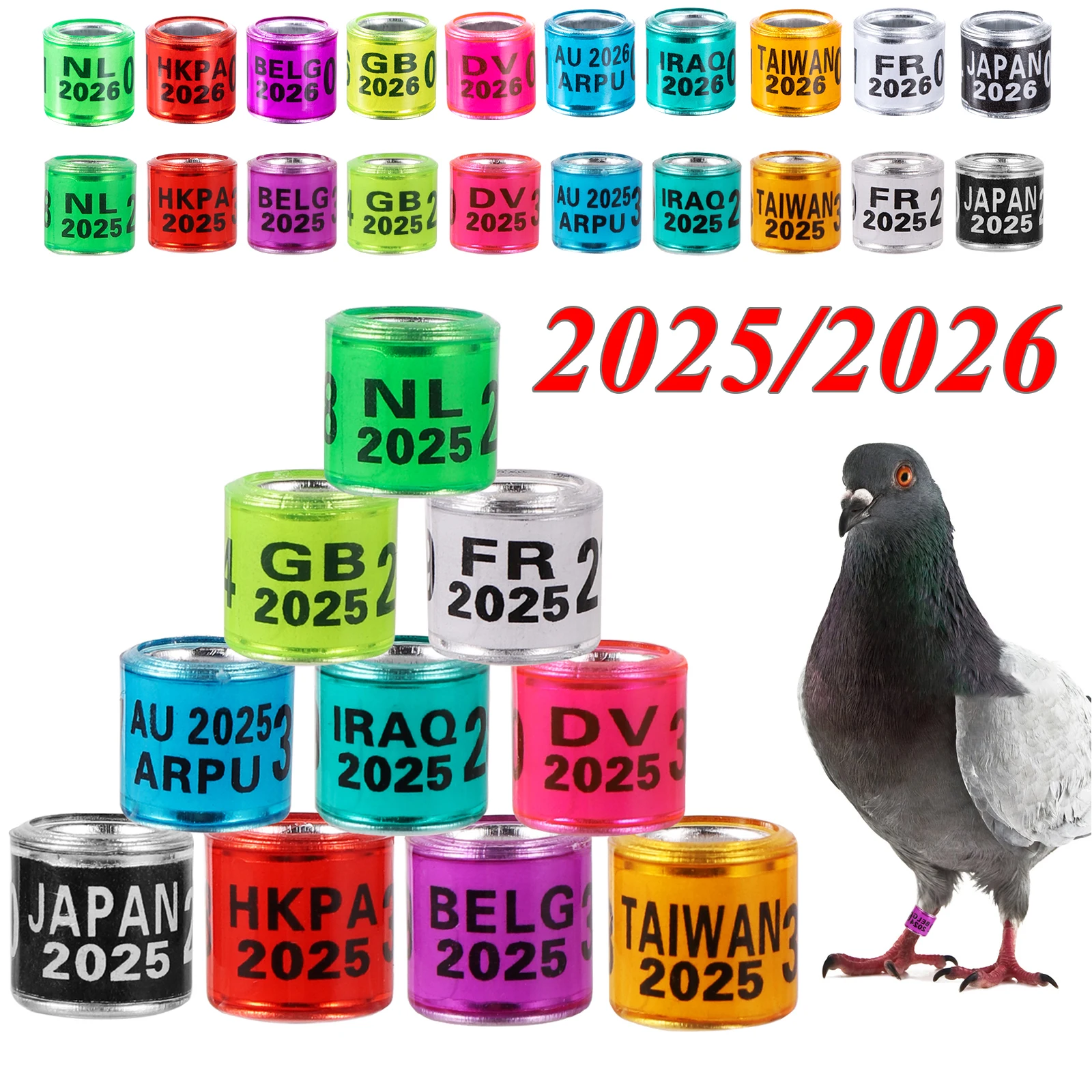 100Pcs 2025/2026 Year Multicolor Pigeon Foot Ring With Number Bird Pigeon Doves Training Racing Identification Leg Rings 10Color