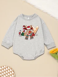 Joy Newborn Boy Onesie Christmas Reindeer Cartoon Cute Baby Girl Clothes Winter Home Long Sleeve Sweatshirt Fashion Toddler Body