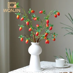 1PC,Pomegranate Branch With Leaves Red Artificial Flowers Fake Fruit Flores For Home Christma Vase Decoration Outdoor Garden