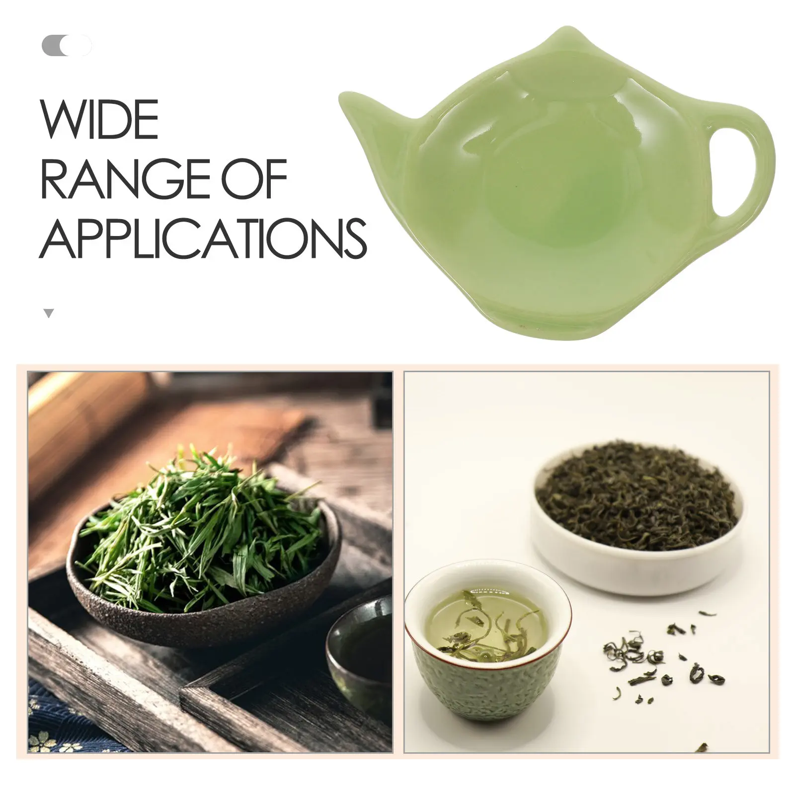 Shape Coffee Spoon Rest Small Mini Porcelain Tea Bag Dish Bamboo Organiser Green Holder