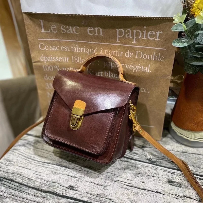 Johnature Vintage Small Messenger Bag 2024 New Genuine Leather Women Luxury Handbag Leisure Versatile Cowhide Shoulder Bags