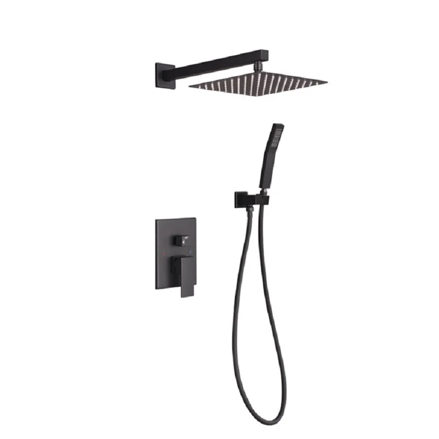 

New Arrival Matt Black Rainfall Concealed Shower Set Hot And Cold Shower Mixer In Wall Mounted Bathroom Shower