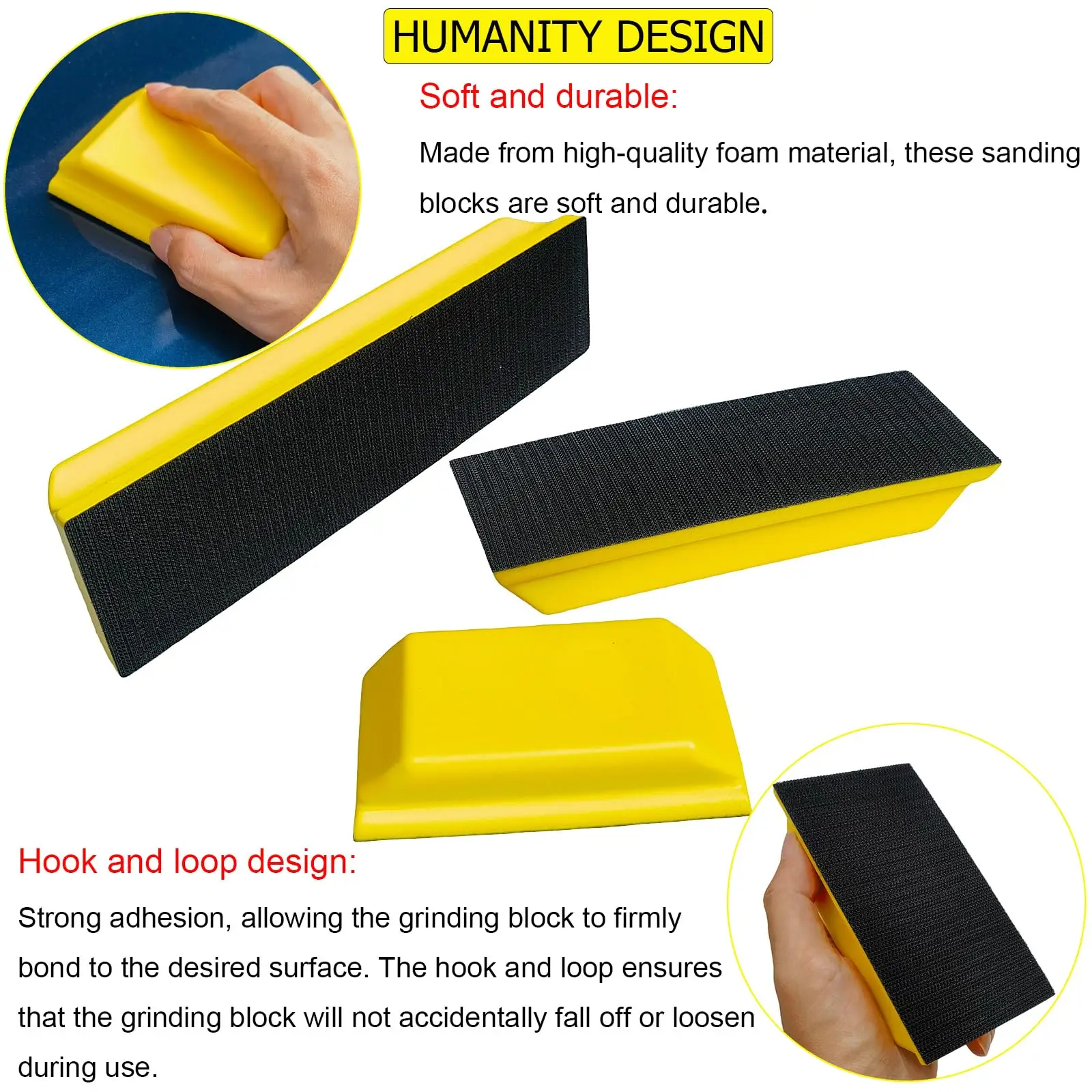 3 Pcs Classic Rectangle Hand Sanding Block Kit 3 Lengths of Sanding Blocks for Polishing Woodworking Wood Furniture Metal