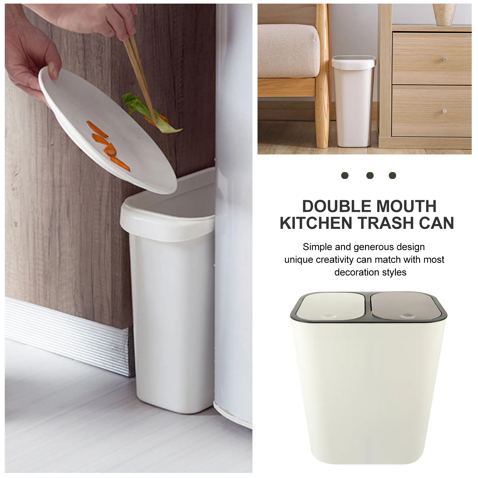 

Press Type Double Grid Waste Container Large Capacity Home Use Kitchen Bathroom Decorative Simple Design Plastic Garbage Can