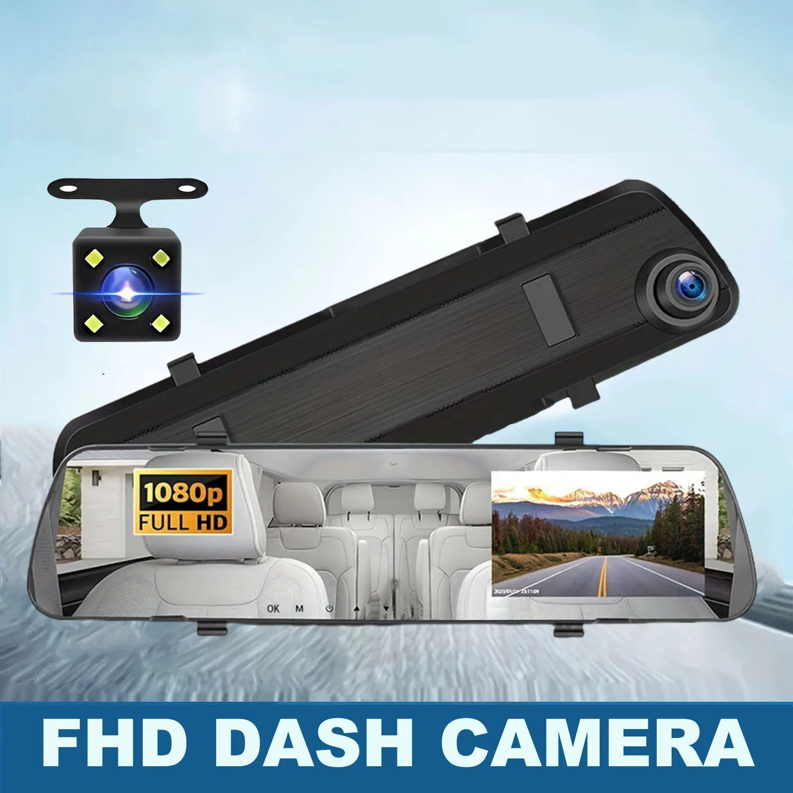 Dual-Len Dash Cam for Cars ultra-thin 4.3Inch Rearview Mirror DVR Car 1080P Video Recorder Front Rear View Camera car recording