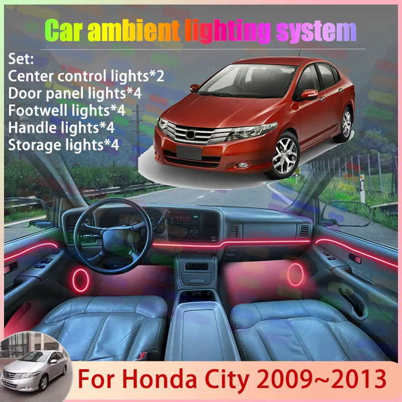 

Для Honda City GM2 GM3 MK5 5-й баллон 2009 ~ 2013 2/18 в 1, автомобильный атмосферный светильник, RGB абажур, ансамбль, стример, атмосферный набор