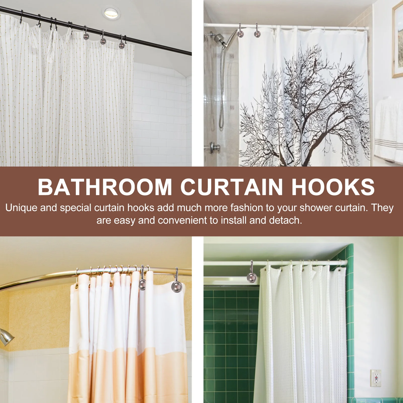 

12pcs Bath Shower Curtain Hooks Vintage Zinc Alloy Decorative Bathroom Accessories Easy Install Retro Style