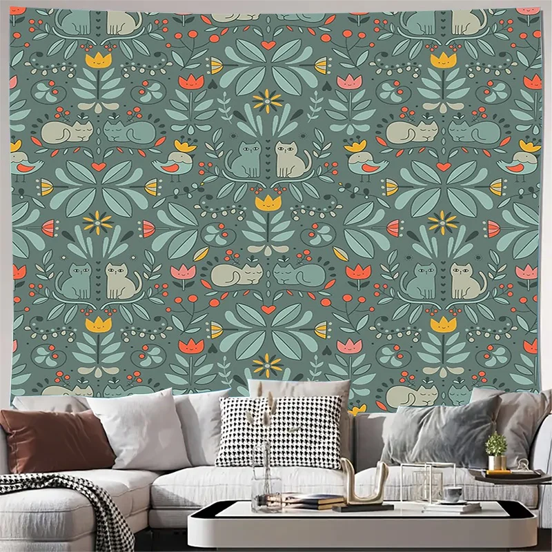 Boho Tapestry Nature Forest Tree Floral Wall Hanging Room Decor Aesthetic Home Textile Vintage Wall Art Bedroom Living Room