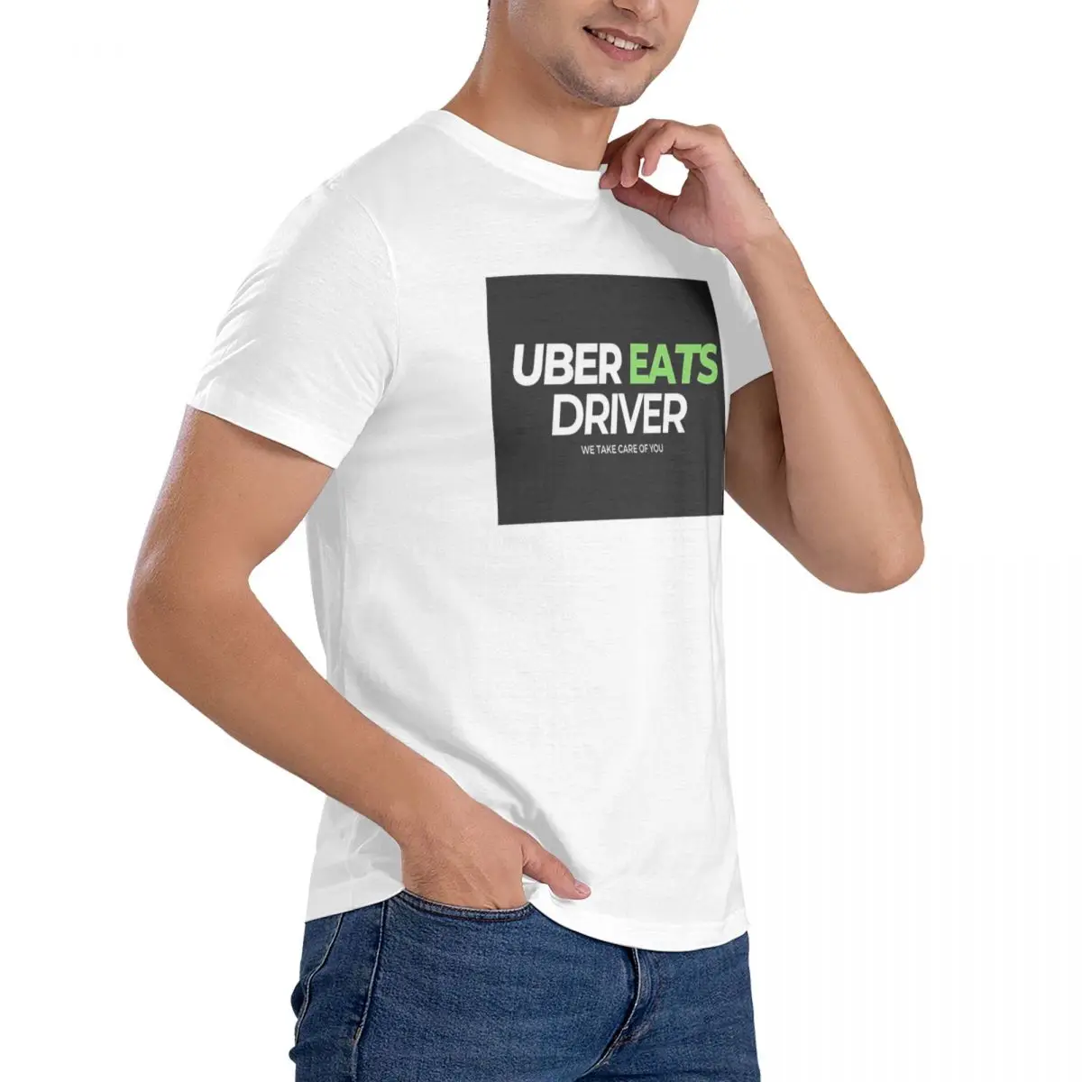 Uber Eats Driver Logo سائق توصيل الطعام 100% قطن تي شيرت رجالي موضة تي شيرت الرجال طاقم الرقبة قصيرة الأكمام S-6XL