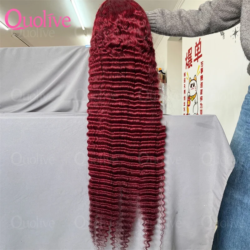 

30 Inch 99J Burgundy 13x6 Hd Deep Wave Lace Frontal Wig 250 Density 13x4 Water Wave Curly Lace Front Human Hair Wigs For Women