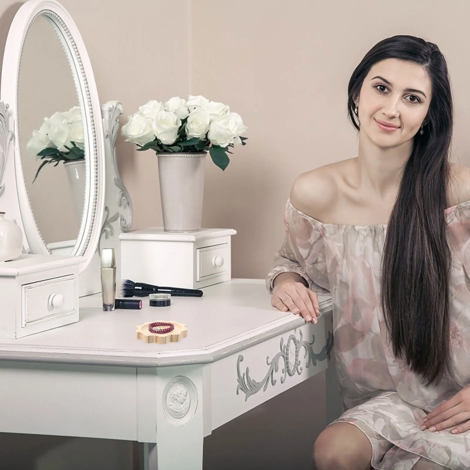 

Подставка для ювелирных изделий из натурального дерева с выемками для бусин, доска для изготовления браслетов своими руками и организации аксессуаров