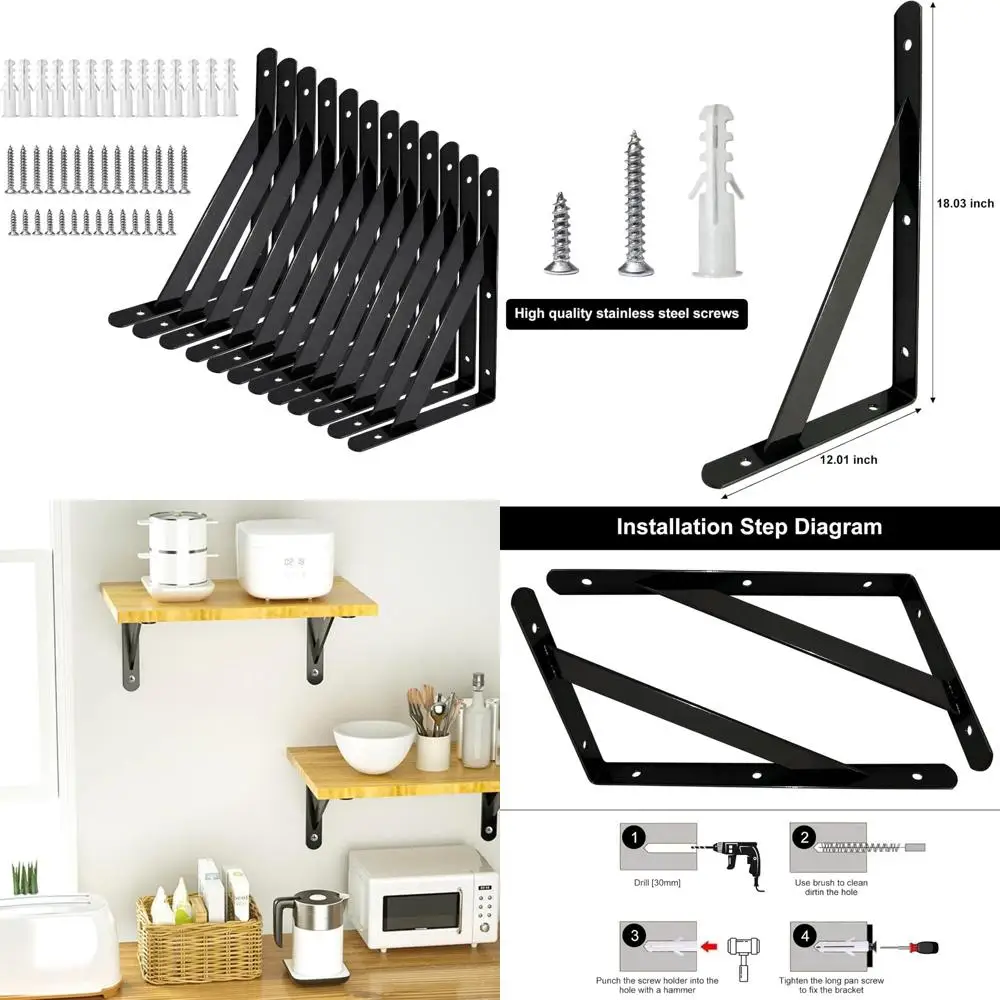 

Shelf Brackets 18 Inch x 12 Inch, Heavy Duty Shelf Brackets 4 6 8 10 12 14 16 18 20 Inch, L Brackets Heavy Duty for Shelf Suppor