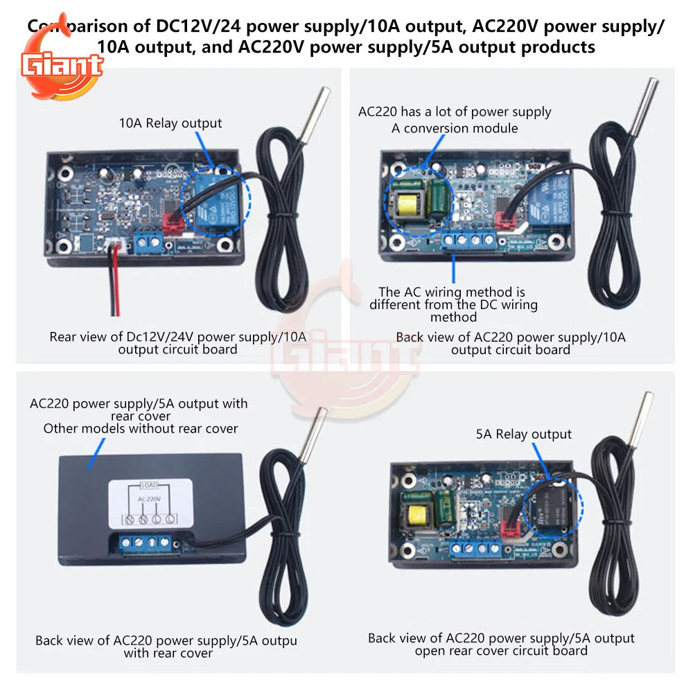 Controlador de temperatura Digital AC220V DC12/24V, sonda NTC, Detector de Sensor de temperatura, Monitor termorregulador de calefacción y refrigeración