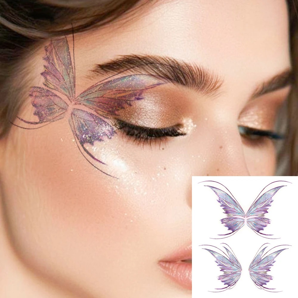 Eye Stickers Glitter Powder Waterproof Temporary Tattoo Body Colorful Butterfly Wing Art Arm Fake Tato Sleeve Women Men Make Up