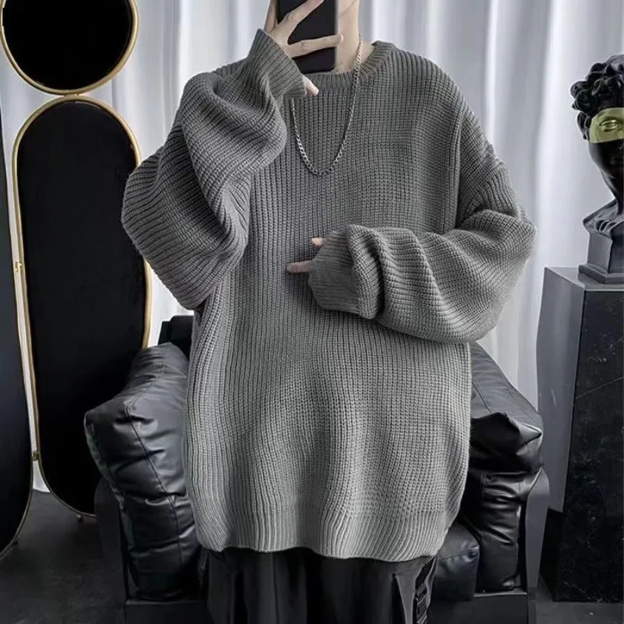 New Pullovers Knitted O Neck Sweaters Men Long Sleeve Solid Jumpers High Street Loose Slight Strech 2025 Standard Wool Winter