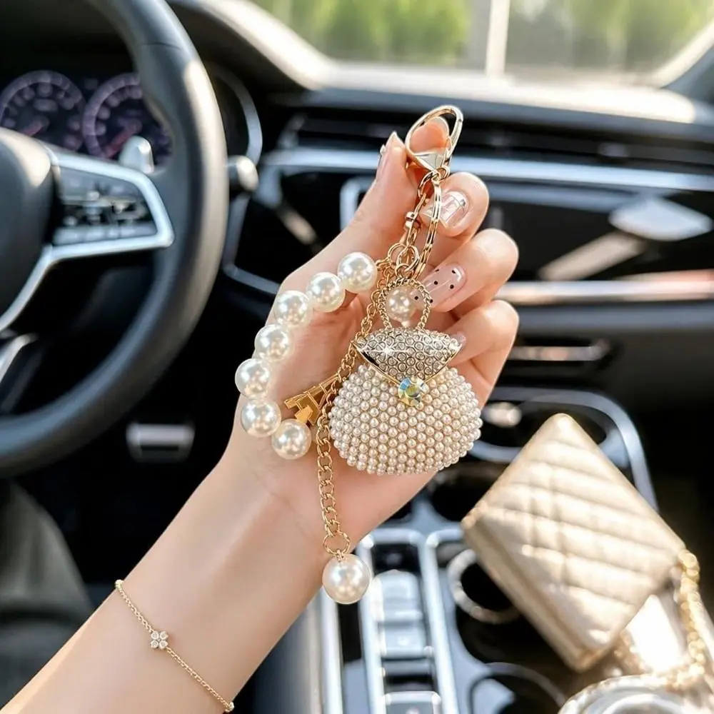 Zirkonbesetzter Perlen-Schlüsselanhänger, Dekorativer Hängeschmuck, Taschenanhänger, Exquisiter Eleganter Strass-Taschen-Schlüsselanhänger – Detail 8