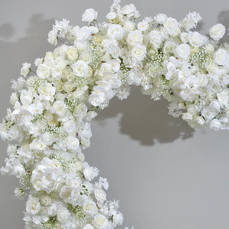 2.4m Love Heart-Shaped Arch Frame Flower Decor Ivory Artificial Flower Row Nackdrop Arrangement Dekoracja ślubna Flower Runner