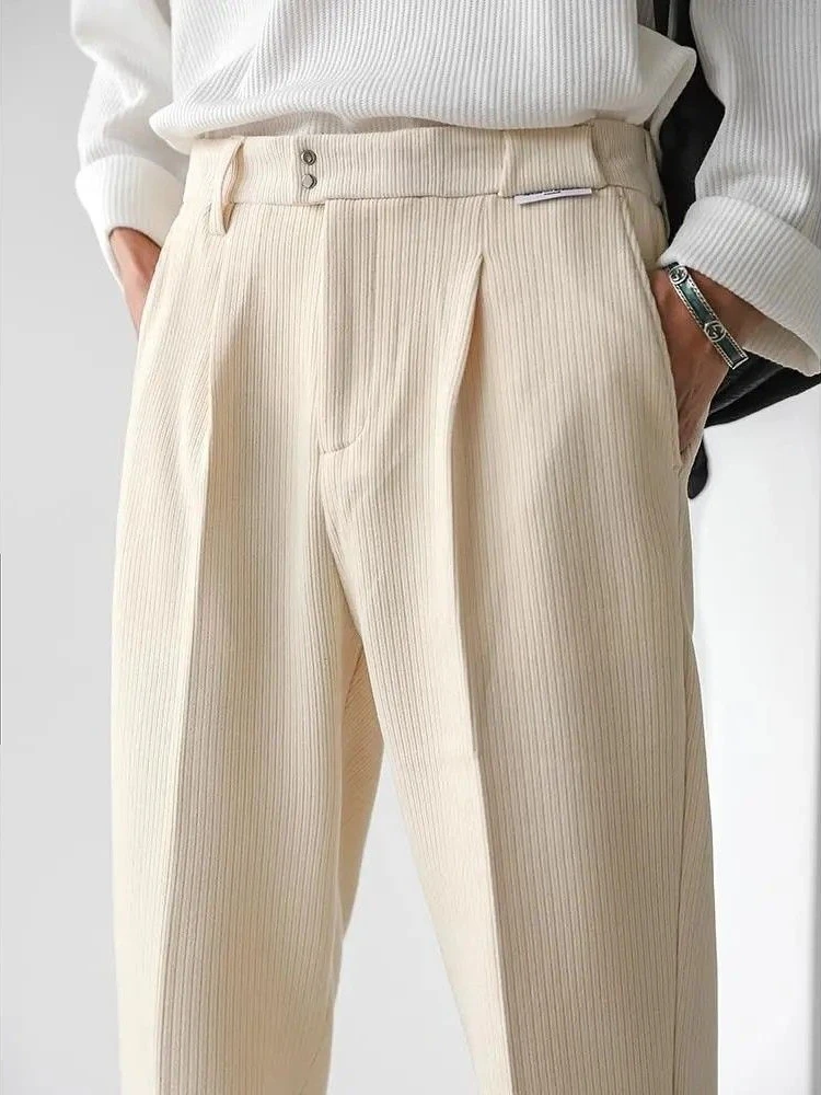 Corduroy Trousers for Men Wide Leg Cotton Baggy Korean Style Clothes Spring Up Man Suits Pants Offer Tailoring Summer 2024 Cheap