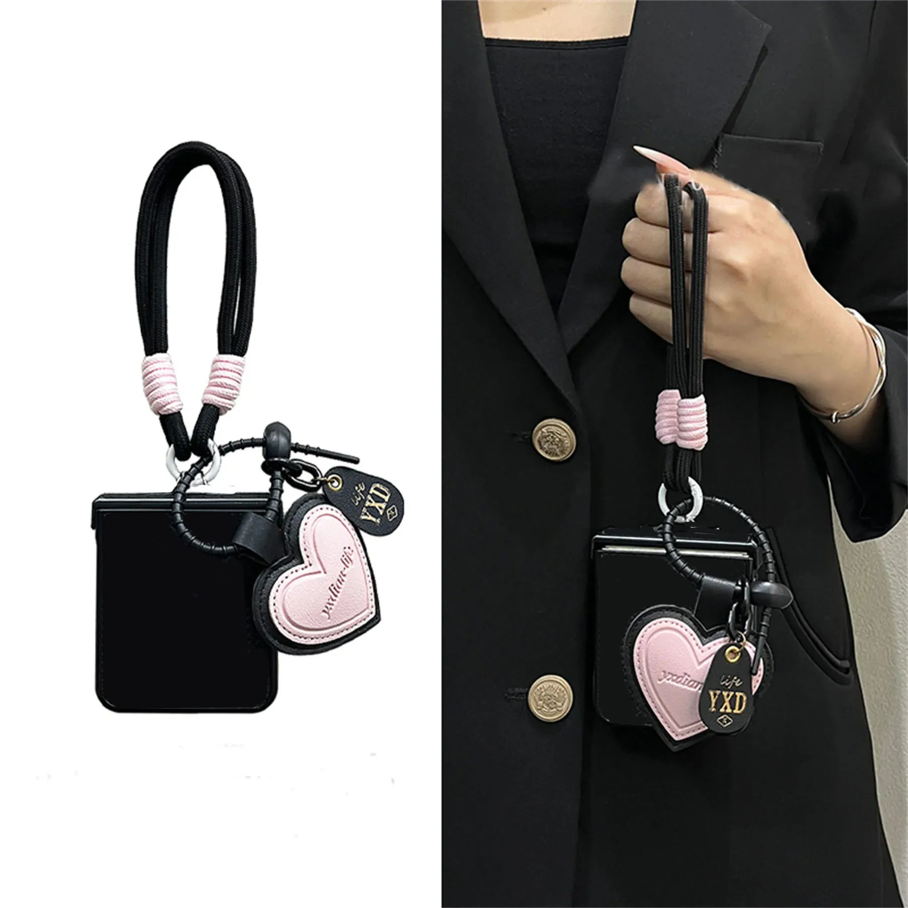 Funda para Teléfono con Colgante de Amor para Samsung Galaxy Z Flip 7 7FE 3 4 5 6, para Motorola Razr 40 50 70 60 Ultra, Xiaomi Mix Flip 2