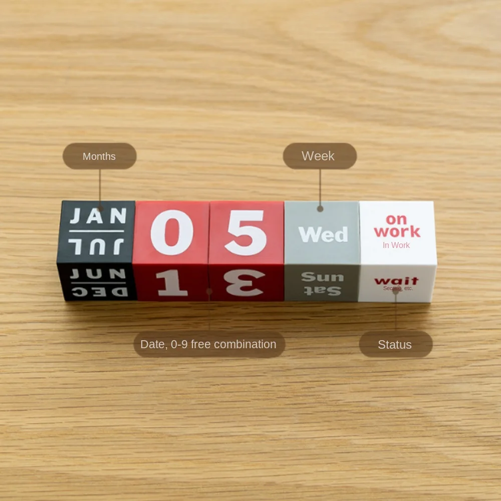 

Creative Cube Shape Perpetual Calendar Ornaments Stationery Multi-function Desk Calendars Date Display Mini Phone Holder