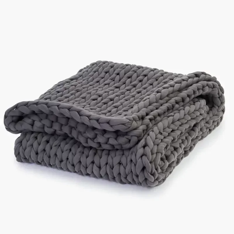 Hand Woven Weighted Blanket, Knitted Wool Throw Blanket for Sofa Decoration
