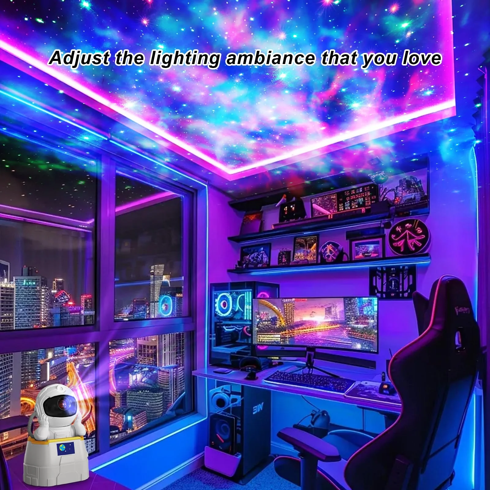 Astronaut Galaxy Projector Night Light Remote Control 360° Rotating Light Stepless Dimming Projector Night Lamp for Kids Bedroom