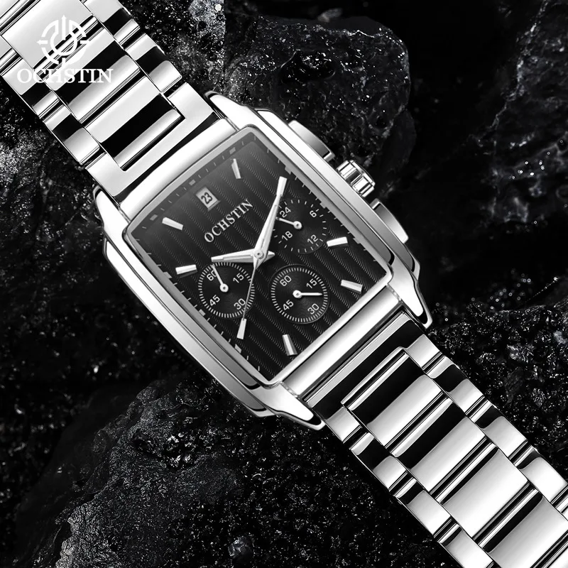 OCHSTIN Hot Sale Men's Steel Strap Watch Business Calendar Quartz Waterproof Men's Watch Square Watch