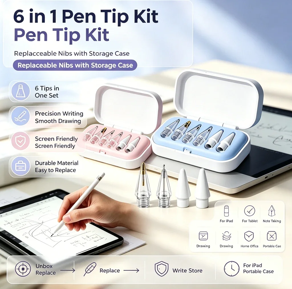 2/1Pack 6PCS Replacement Pen Nibs For Apple Pencil 1st 2nd Gen Pro USB-C, High Precision Metal Tips Drawing Nib With Portable