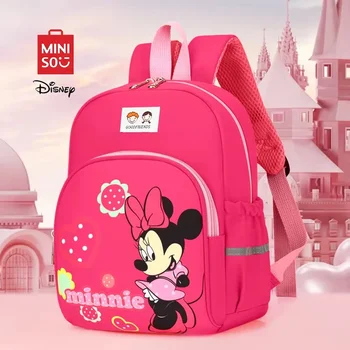 MINISO Disney 2025 กระเป๋าเป้โรงเรียนมินิการ์ตูนแสนน่ารัก - กันน้ํา ออกแบบตามหลักสรีรศาสตร์เพื่อลดความเครียดบนกระดูกสันหลังของเด็กผู้หญิง