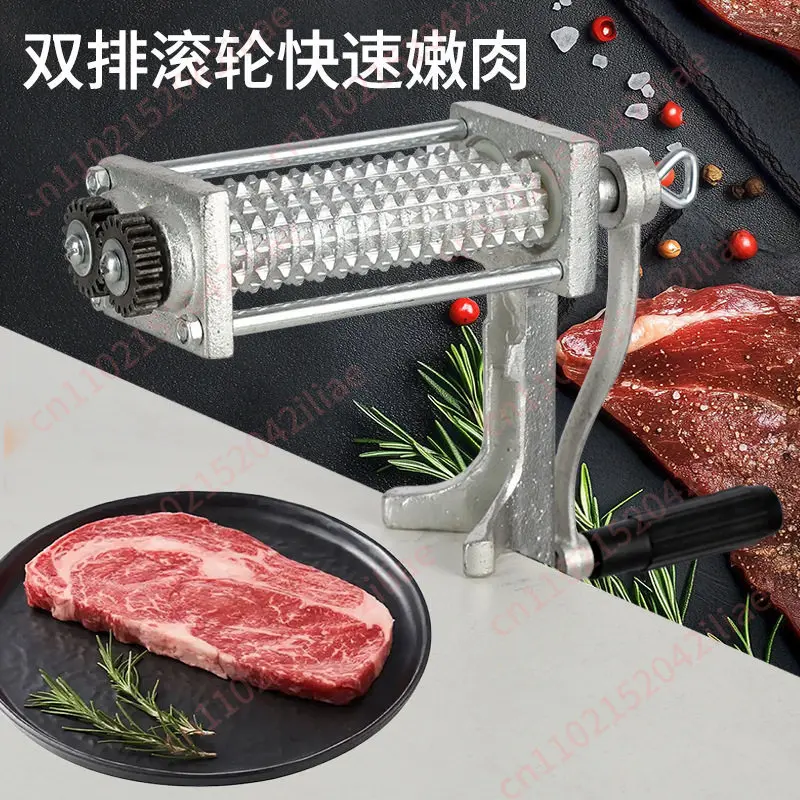 

Manual aluminum meat tenderizer Small cast iron double row roller Fast meat tenderization