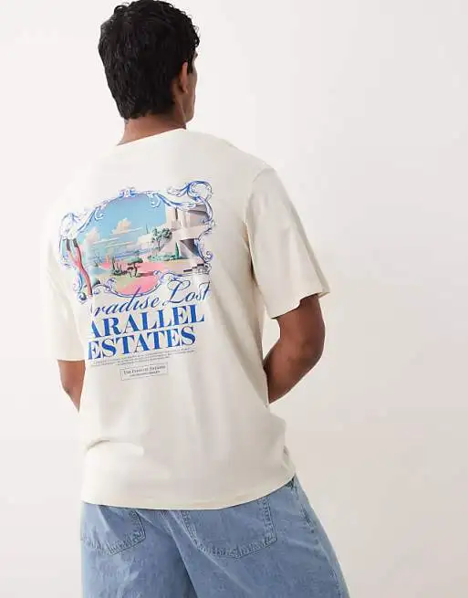 Oversized T-shirt with Paradise Print in White High-end Luxury Unisex Style Both of Men and Women