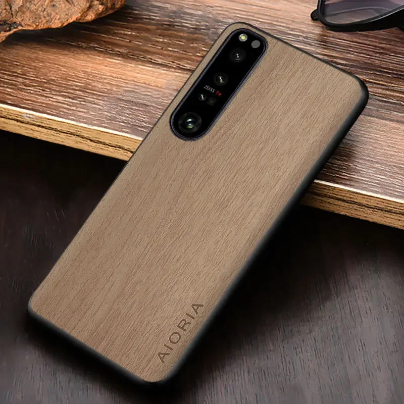 for Sony Xperia 5 10 1 VII VI V IV III ACE II Pro-I Case Wood Texture PU Leather Soft Shockproof Cover Anti-fingerprint Shell