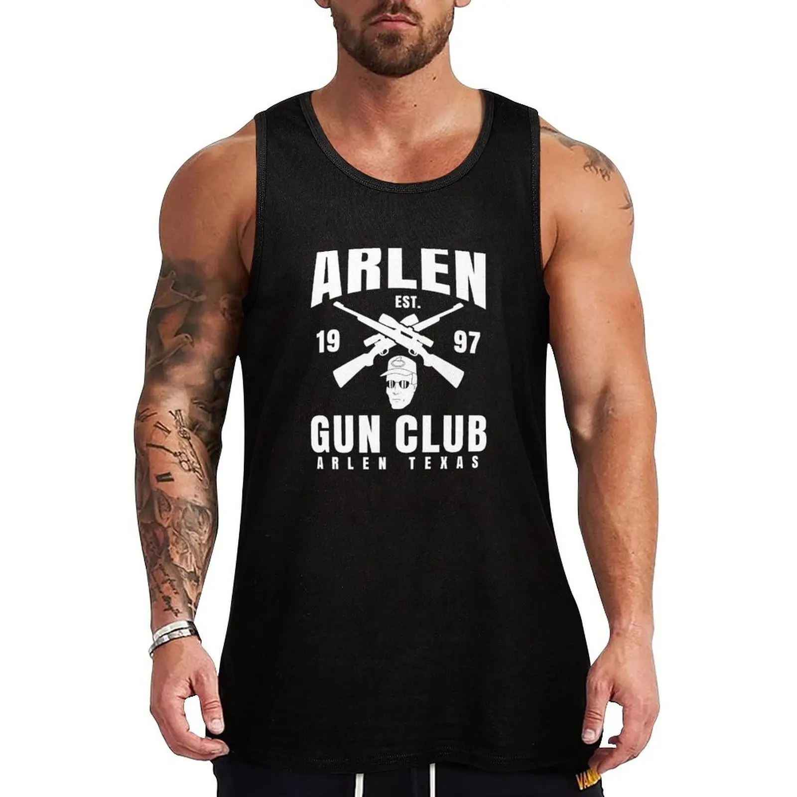 Camiseta Regata Arlen Gun Club Simples e Básica, Ajuste Regular, Camisa Sem Mangas