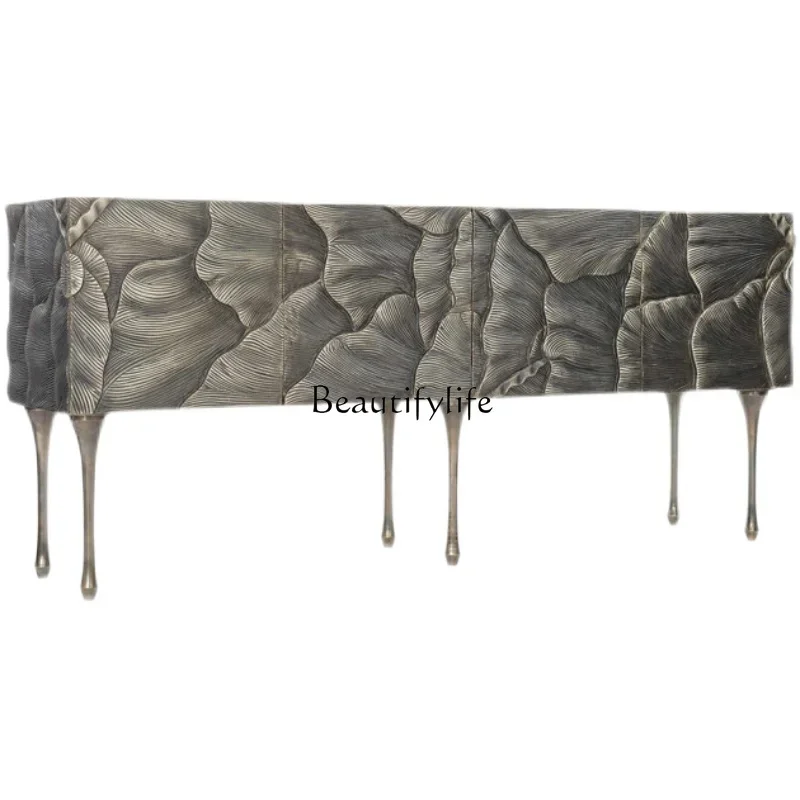 

French retro entrance cabinet modern simple solid wood carving dining side American light luxury decorative cabinet