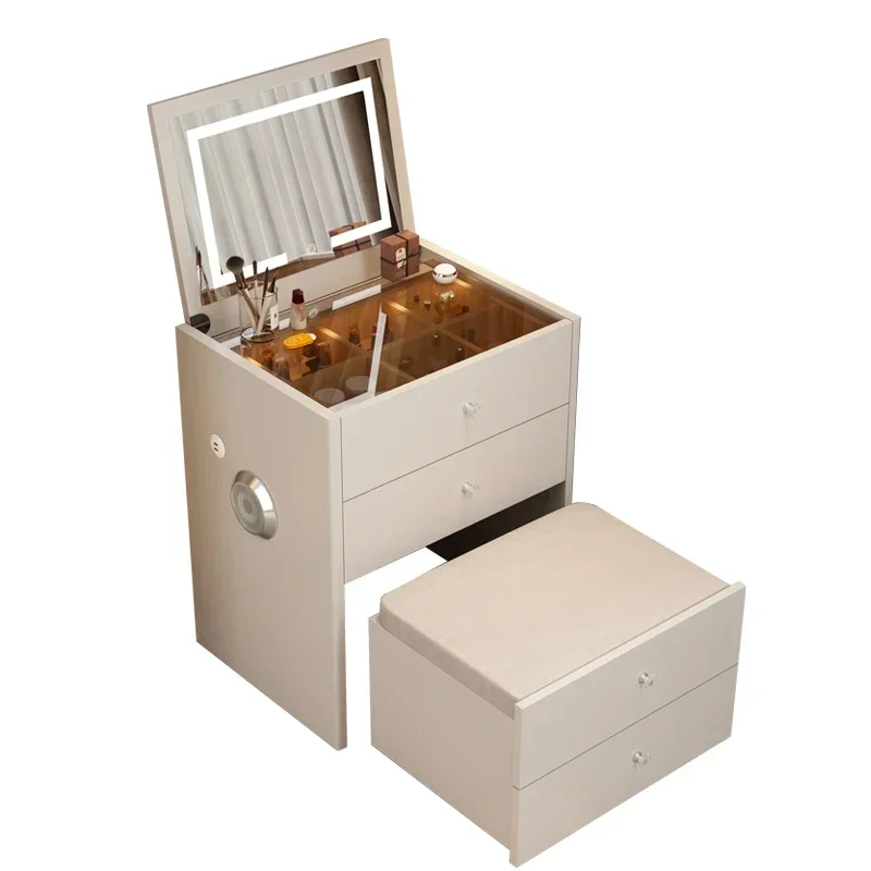 Small Design Affordable Dressing Table Cabinet Chair Girl Makeup Lights Dressing Table White Texture Dresser Furnitur