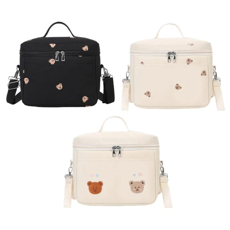 Crossbody Shoulder Bag Maternity Bag Splashproof Mom Bag Kids Bottle Doll Toy Bag Embroidery Bear Lunch Bag J0MF