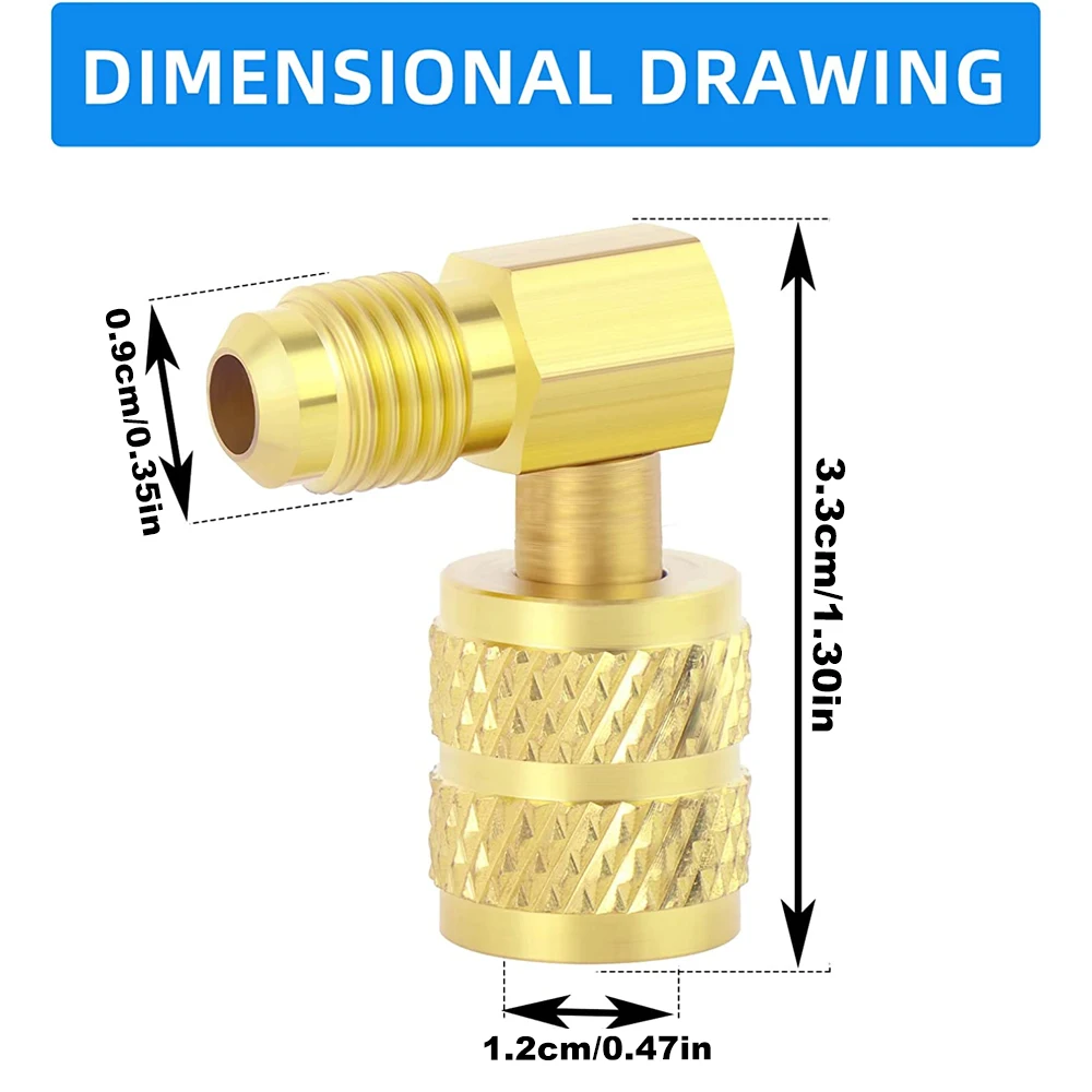 R410A Charging Vacuum Port Adapter Kit, 45 Degree Angled and 90 Degree Charging Vacuum Adapters, R410A Straight Swivel Adapters