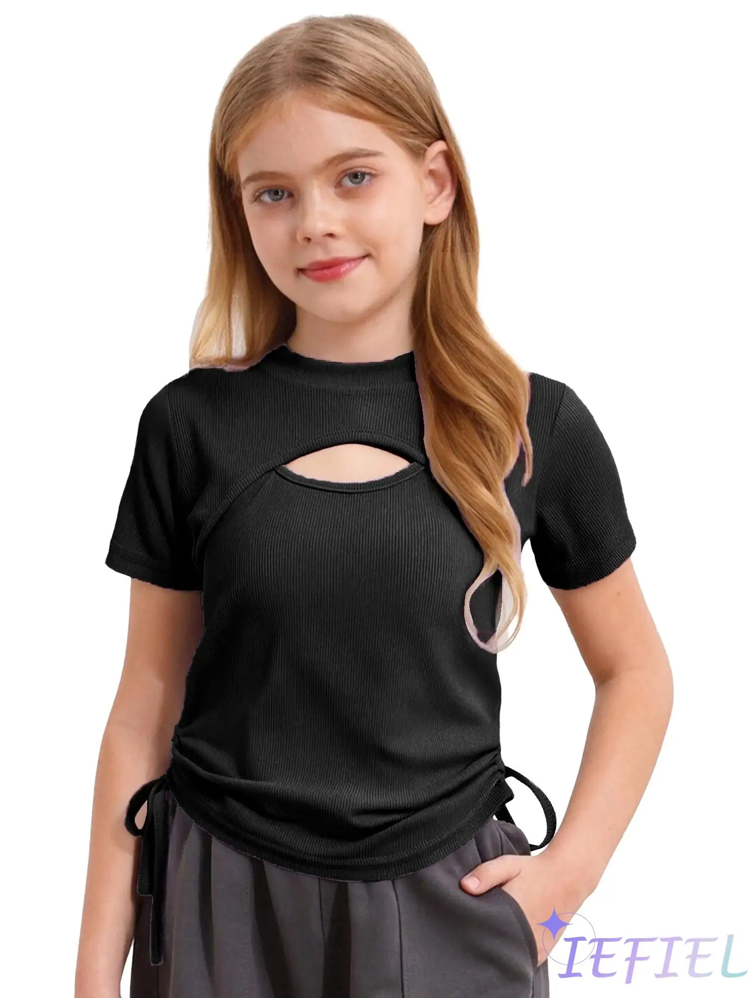 

Girl Street Dance Costume Hip Hop Clothing Drawstring Cut Out Short Show Performance Wear K-pop Stage Outfits Dance Practice