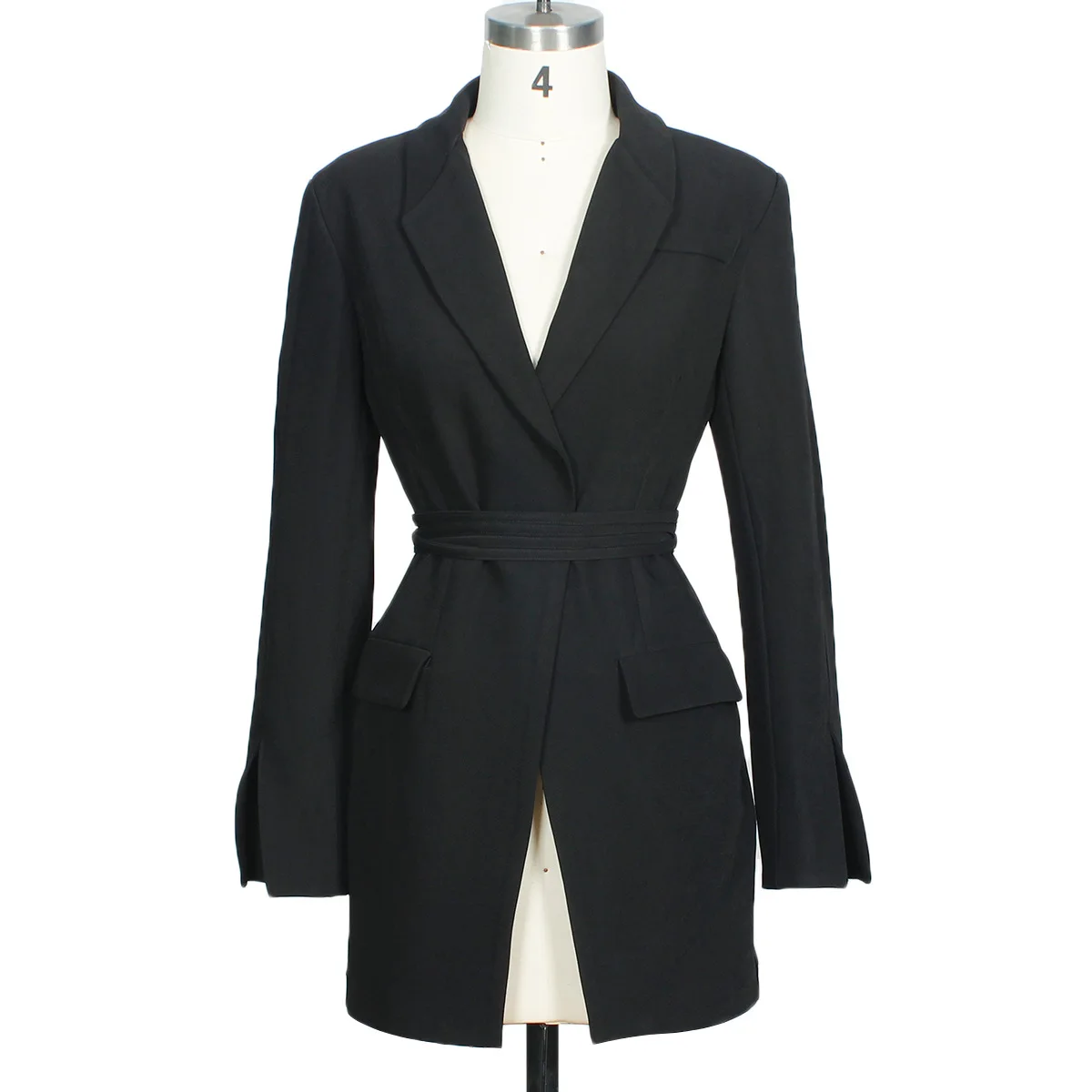 Imagem -03 - Jaquetas Blazer Pretas para Mulheres Gola Entalhada Manga Cheia sem Encosto Cinto Cintado Cabolsa Elegante Alta Qualidade Outwears Femininos Luxo