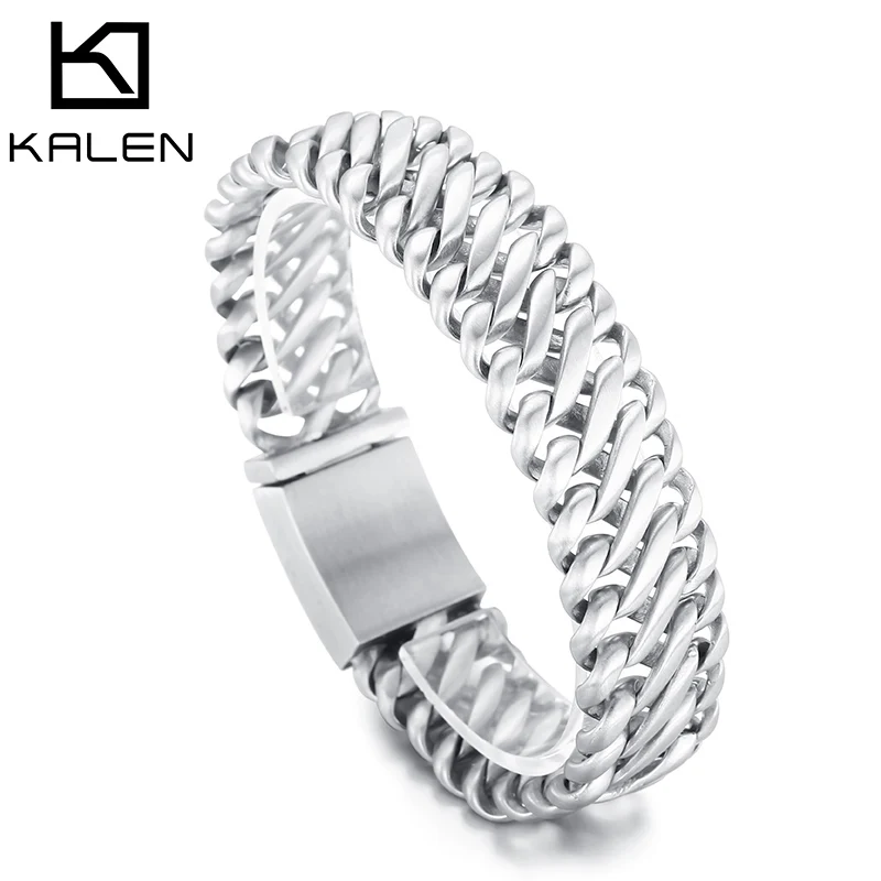 20MM Stainless Steel Chunky Mesh Brushed Polished Bracelet For Men Punk Minimalist Personality Cuba Chain Fashion Party Jewelry