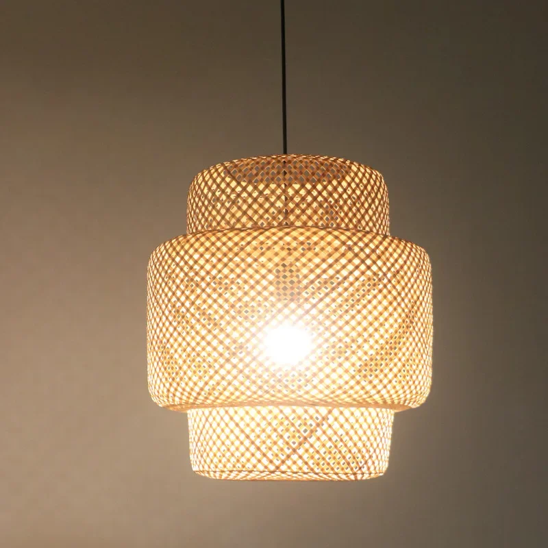 Natural Art Design Wicker Handmade bamboo Lantern Lampshade Single Rattan Pendant Bamboo Light Chandeliers Lamp For Home Decor