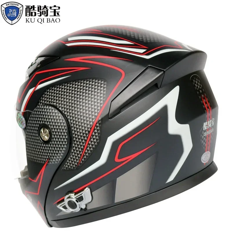 Bluetooth KUQIBAO Motorcycle Helmet Flip Up Capacete Built In Bluetooth Double Lens Cascos Road Riding Moto travel For Honda