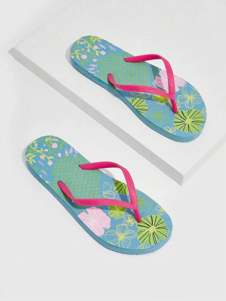 

Grefit Woman Shoes Floral Pattern Toe Post Flip-Flops, Fashion Outdoor PVC Flip Flops For Summer Vacation Shoes Summer New Year Holiday For Casual Beach Style For Christmas Beach Shoes Summer Shoes